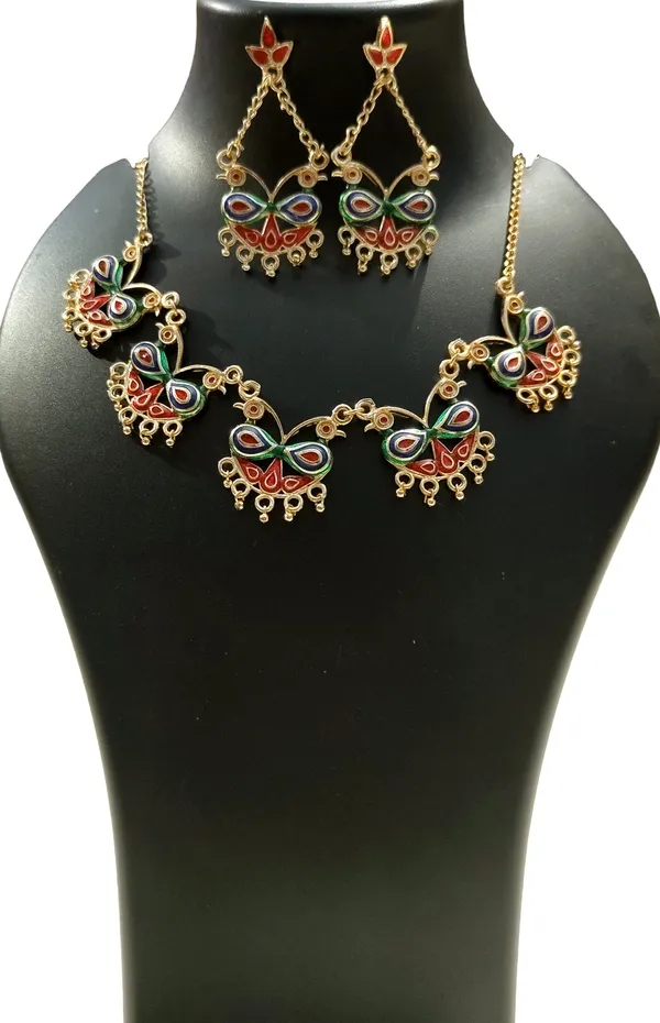 Assamese_Traditional_Rose_Gold_Plated_Copper_Based_Lokapara_Design_Multicolor_Loka_Paro_Golpata_Necklace_Set