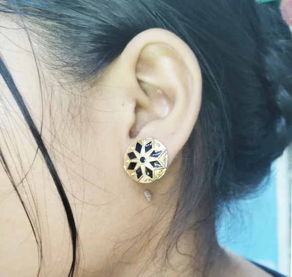 (Pack_Of_2)_Assamese_Traditional_Gold_Plated_Black_Colour_Copper_Earring_Set_For_Girls_&_Women