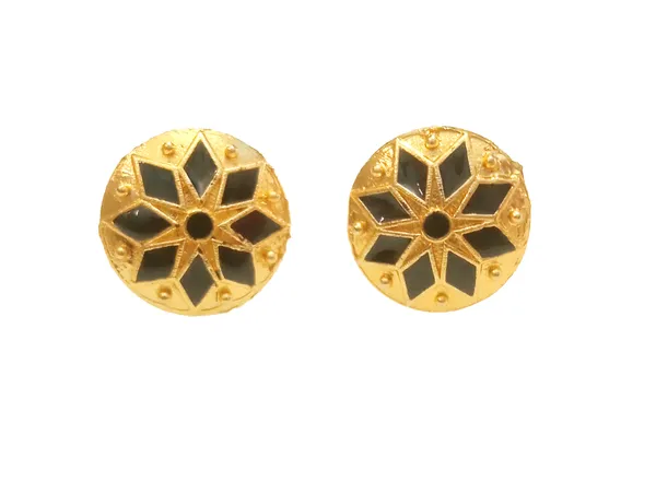 (Pack_Of_2)_Assamese_Traditional_Gold_Plated_Black_Colour_Copper_Earring_Set_For_Girls_&_Women
