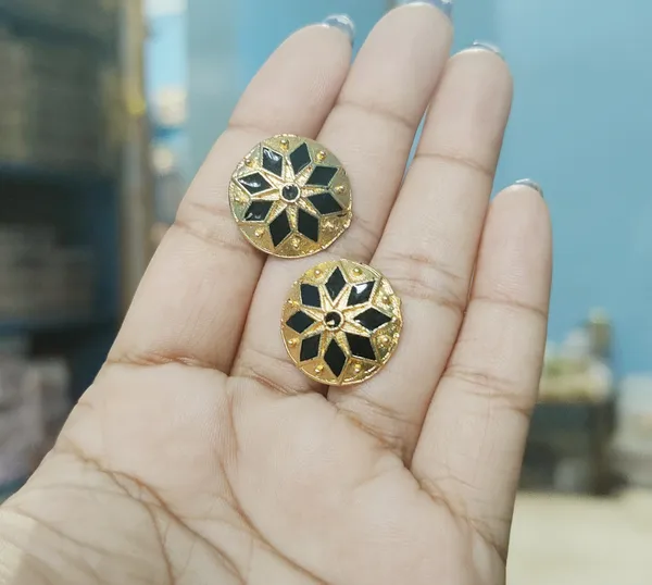 (Pack_Of_2)_Assamese_Traditional_Gold_Plated_Black_Colour_Copper_Earring_Set_For_Girls_&_Women
