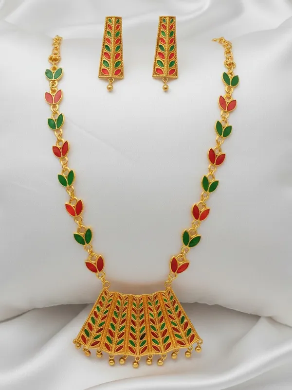 Assamese_Traditional_Red_And_Green_Colour_Jewellery_Set_For_Women