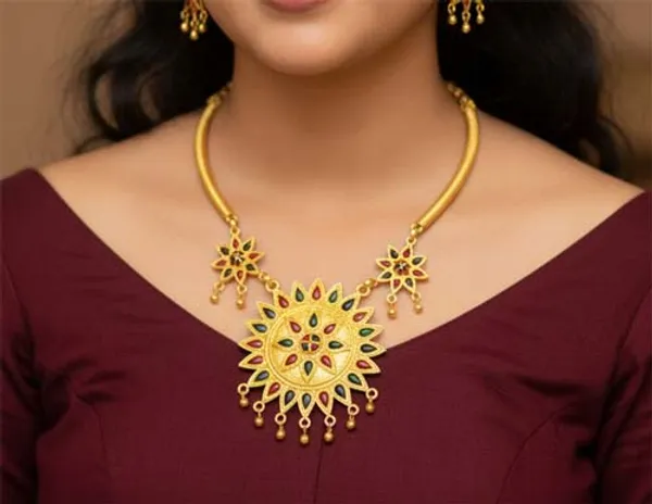 Assamese_Traditional_Copper_Based_Sunflower-Shaped_Multi_Jewellery_Set