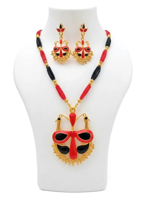 Assamese_Traditional_Gold_Plated_Red_Black_Mayur_Design_Tassel_Jewellery_Set_For_Women