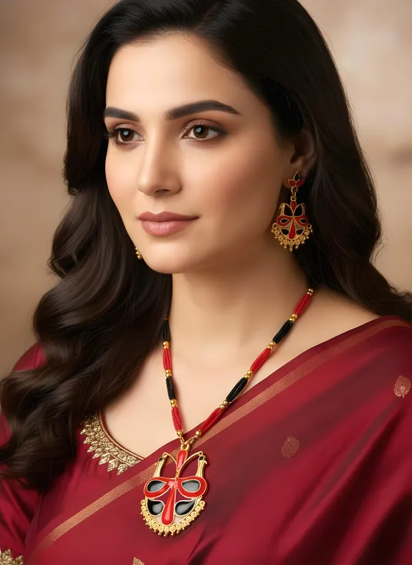 Assamese_Traditional_Gold_Plated_Red_Black_Mayur_Design_Tassel_Jewellery_Set_For_Women