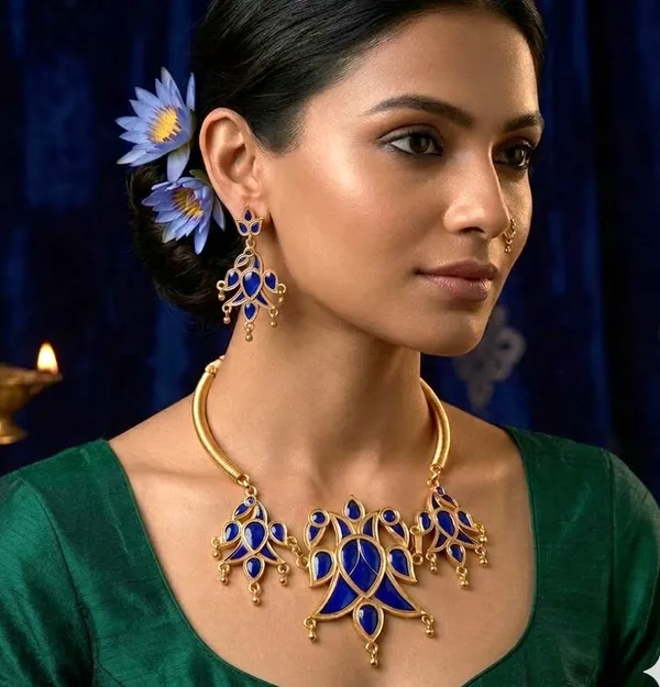 BG_GOLD_Assamese_Traditional_Copper_Blue_Meenakari_Henpata_Pipe_Jewllery_Set
