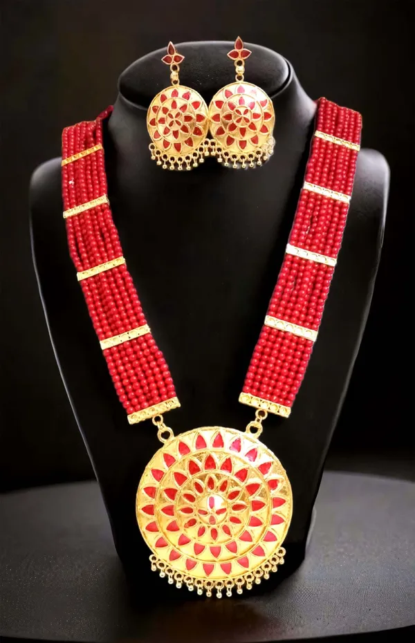 Assamese_Traditional_Gold_Plated_Red_Meenakari_Japi_Tassel_Jewellery_Set_For_Girls_&_Women