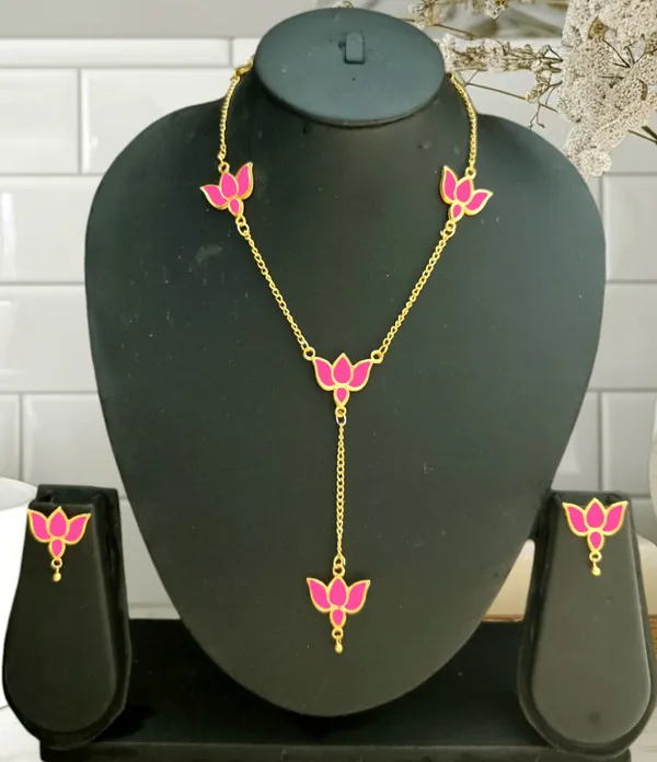 Assamese_Traditional_Pink_Big_Lotus_Jewellery_Set