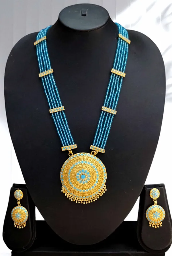 Copper_Based_Assamese_Traditional_Blue_Meenakari_Japi_Jewellery_Set