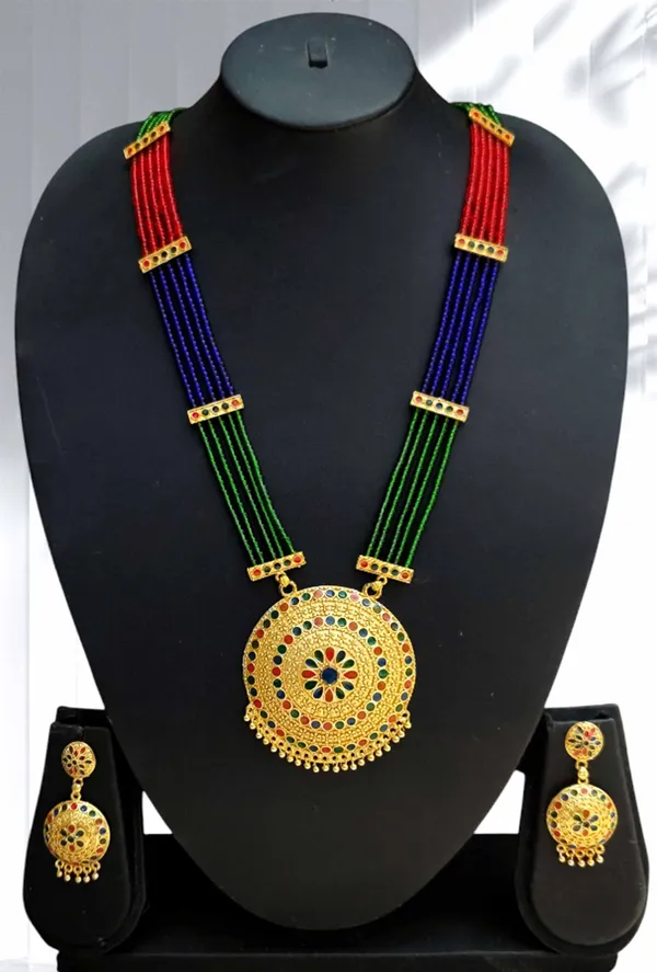 Assamese_Traditional_Copper_Based_Gold_Plated_Double_Naka_Multicolor_Meenakari_Japi_Tassel_Jewellery_Set_For_Women_&_Girls