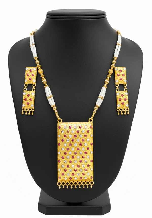 Assamese_Traditional_P-W_Stone_Biskut_With_Tassel_Jewellery_Set