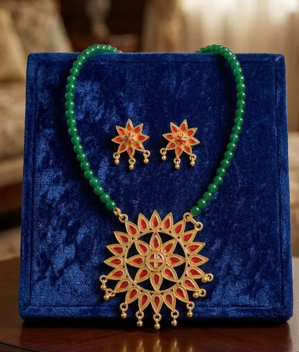 BG_GOLD_Assamese_Traditional_Copper_Based_Sunflower_Green_Moni_Jewellery_Set
