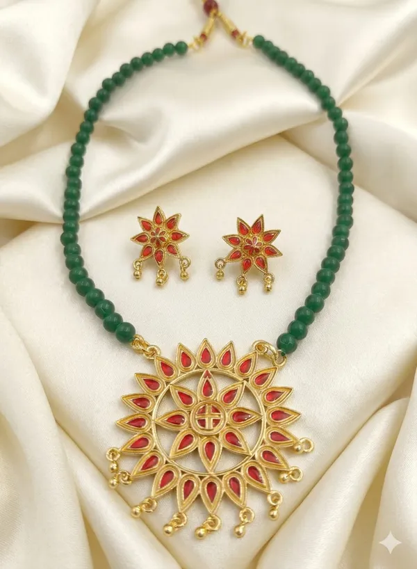 BG_GOLD_Assamese_Traditional_Copper_Based_Sunflower_Green_Moni_Jewellery_Set