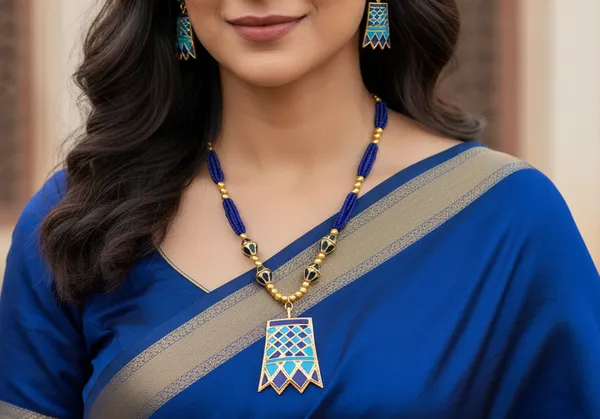Assamese_Traditional_Dark_Blue_Lite_Blue_Meenakari_Thuriya_4_Ball_Tassel_Jewellery_Set