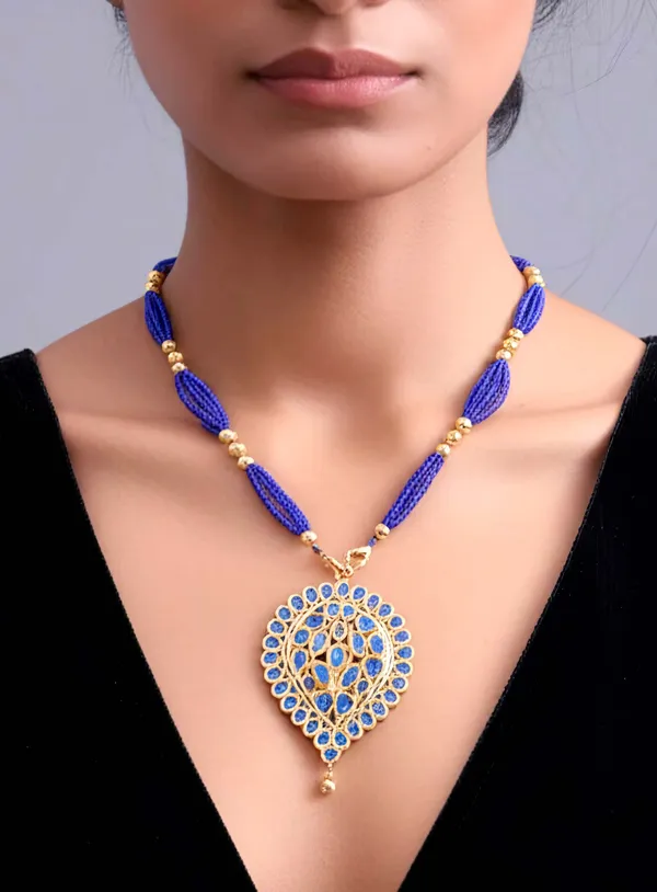 Assamese_Traditional_Gold_Plated_Blue_Dugdugi_Tassel_Jewellery_Set_For_Women_&_Girls