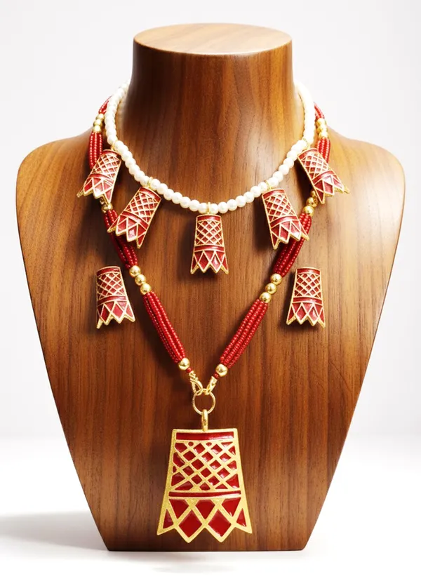 Assamese_Traditional_Copper_Based_Red_Meenakari_Thuriya_Combo_Set