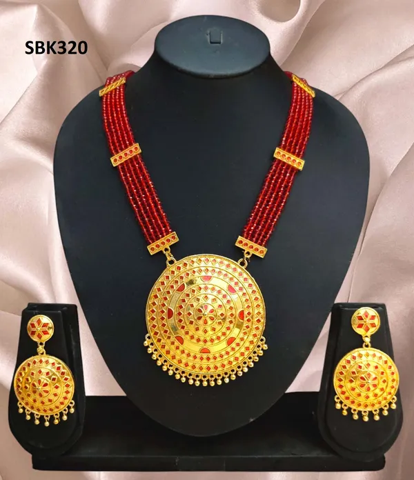 Assamese_Traditional_Red_Big_Japi_Crystal_Tassel_New_Jewellery_Set