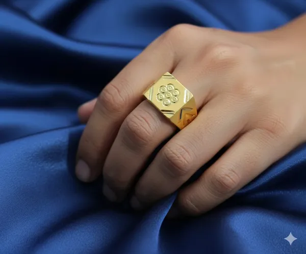 Balaji_Gold_Golden_Premium_Engraved_Hexagon_Men's_Finger_Ring_For_Men