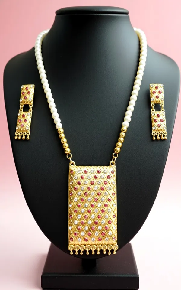 Assamese_Traditional_Pink-White_Stone_Biskut_White_Mini_Tassel_Set