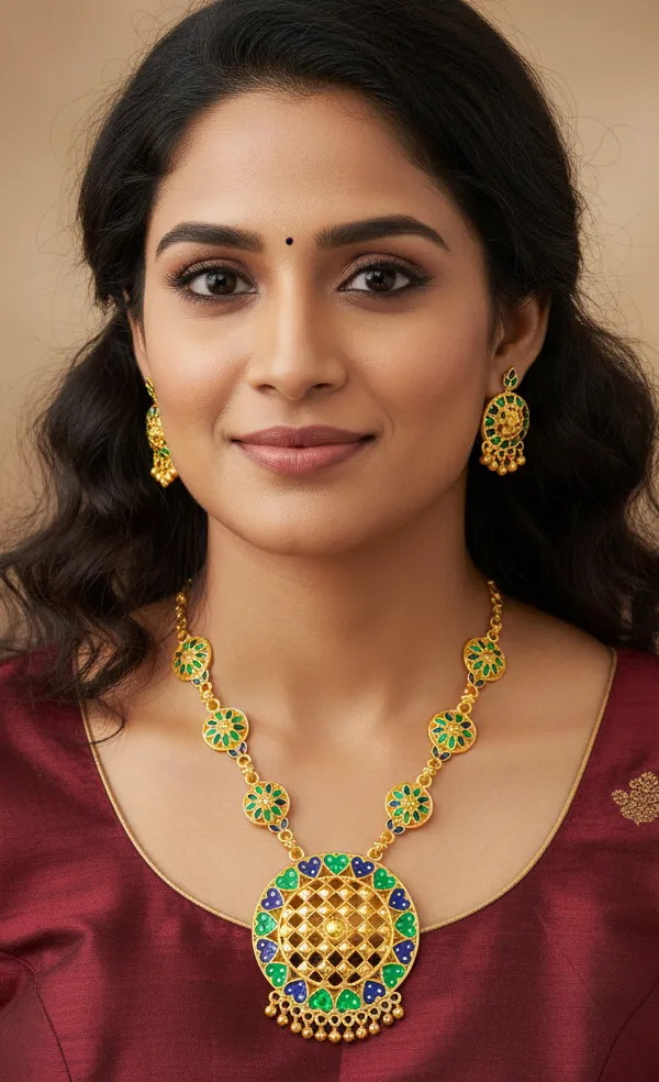 Assamese_Traditional_Green_Blue_Meenakari_Japi_Jewellery_Set
