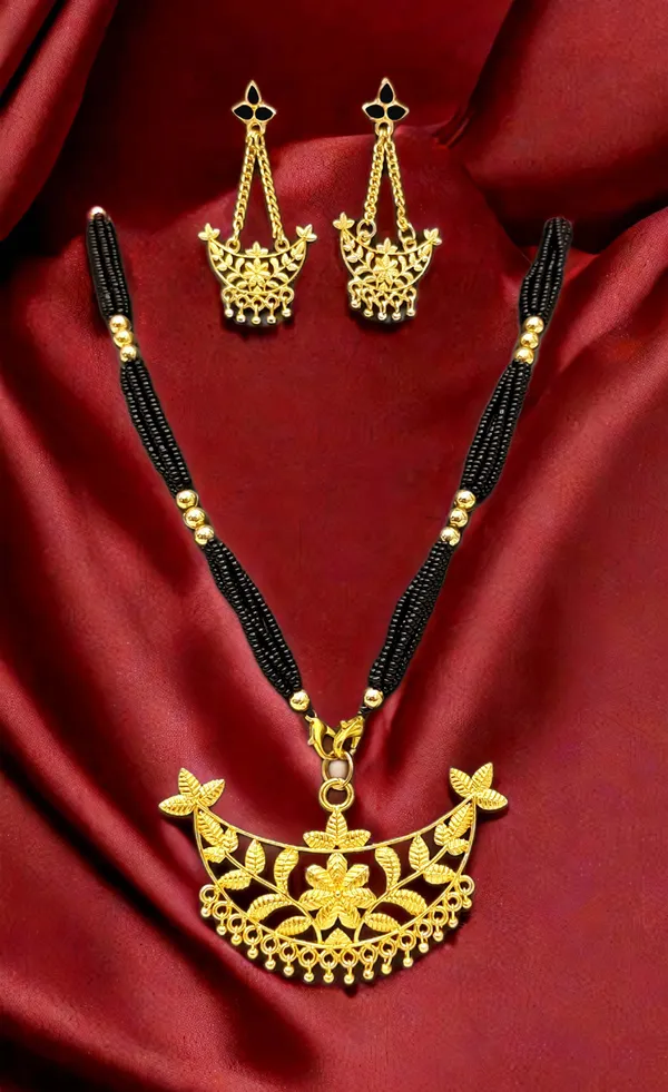Assamese_Traditional_Gold_Plated_With_Black_Colour_Tassel_Junbiri_Jewellery_Set_For_Women_&_Girls