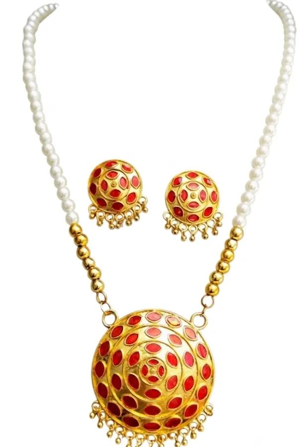 Assamese_Traditional_Copper_Based_Red_Japi_White_Moni_Tassel_Jewellery_Set