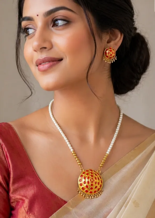 Assamese_Traditional_Copper_Based_Red_Japi_White_Moni_Tassel_Jewellery_Set