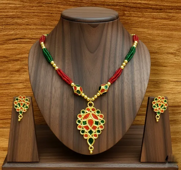 Assamese_Traditional_Red_Green_Dugdugi_Monimala_Tassel_Jewellery_Set