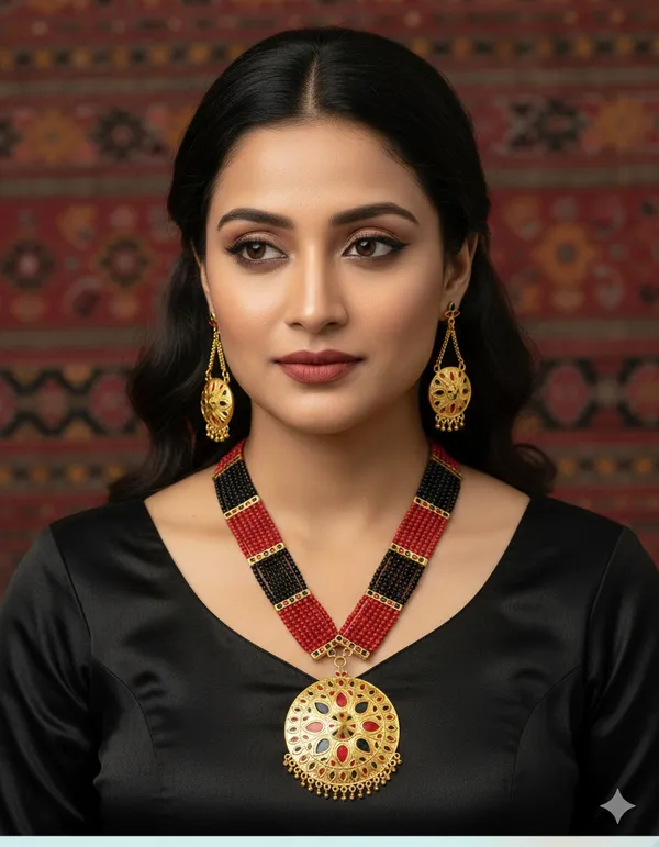 Assamese_Traditional_Copper_Based_Red_Black_Japi_Moti_Tassel_Jewellery_Set
