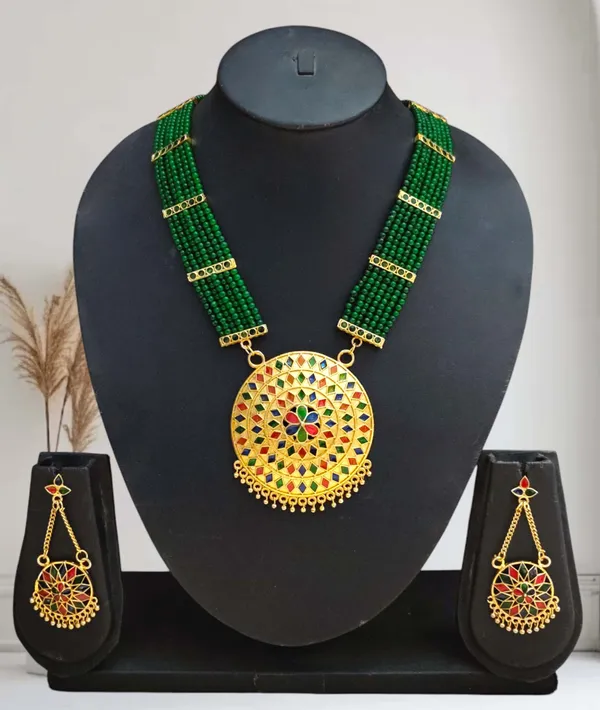 Assamese_Traditional_Gold_Plated_Red_Green_Meenakari_Japi_Tassel_Jewellery_Set_For_Women_&_Girls