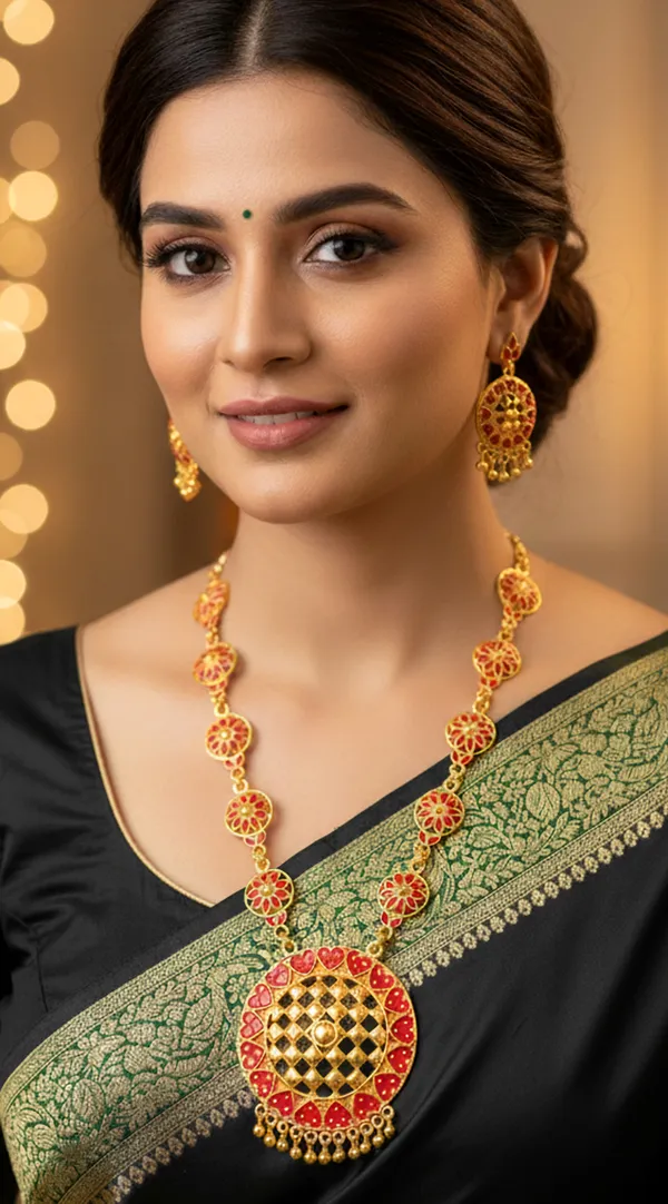 Assamese_Traditional_Gold_Plated_Red_Colour_Japi_Chain_Jewellery_Set_For_Women_&_Girls
