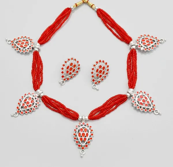 BG gold Assamese Traditional Silver Red Dugdugi Galpata Jewellery