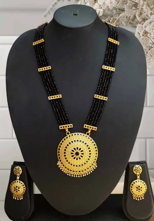 Copper_Based_Assamese_Traditional_Gold_Plated_Black_Meenakari_Japi_Tassel_Jewellery_Set_For_Women_&_Girls
