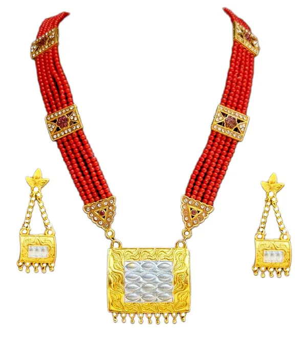 Assamese_Traditional_Gold_Plated_Red_Colour_Tassel_Jewellery_Set_For_Women