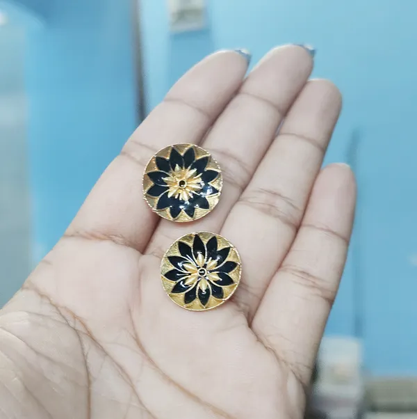 (Pack_Of_2)_Assamese_Traditional_Gold_Plated_Black_Colour_Copper_Stud_Earring_For_Girls_&_Women