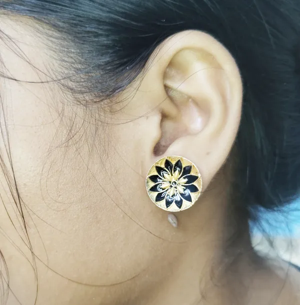 (Pack_Of_2)_Assamese_Traditional_Gold_Plated_Black_Colour_Copper_Stud_Earring_For_Girls_&_Women