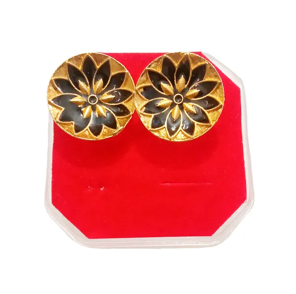 (Pack_Of_2)_Assamese_Traditional_Gold_Plated_Black_Colour_Copper_Stud_Earring_For_Girls_&_Women