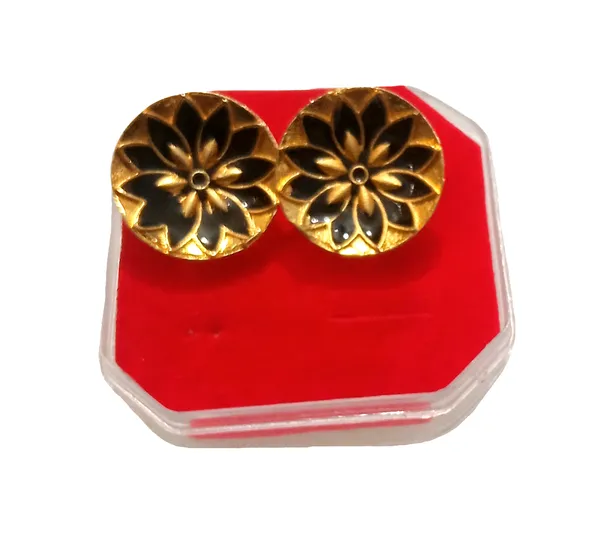 (Pack_Of_2)_Assamese_Traditional_Gold_Plated_Black_Colour_Copper_Stud_Earring_For_Girls_&_Women