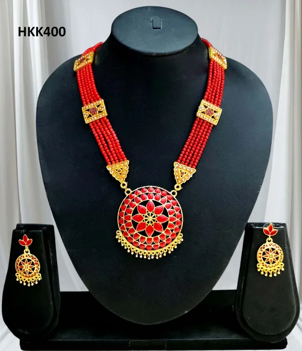 Assamese_Traditional_Copper_Based_Red_Japi_Diamond_Tassel_Jewellery_Set