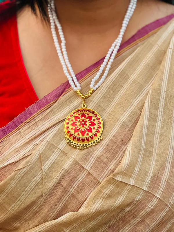 Assamese_Traditional_Copper_Based_Japi_White_Moti_Tassel_Jewellery_Set