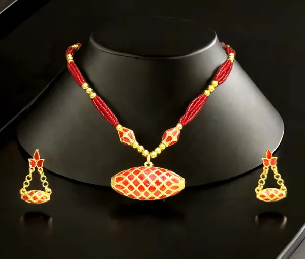 Copper_Based_Assamese_Traditional_Red_Meenakari_Boll_Tassel_Dhol_Biri_Set