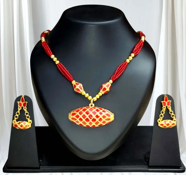 Copper_Based_Assamese_Traditional_Red_Meenakari_Boll_Tassel_Dhol_Biri_Set