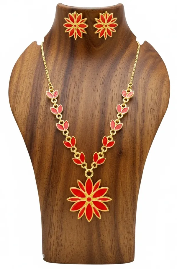 Assamese_Traditional_Gold_Plated_Red_Colour_Star_Design_Chain_Jewellery_Set_For_Women_&_Girl
