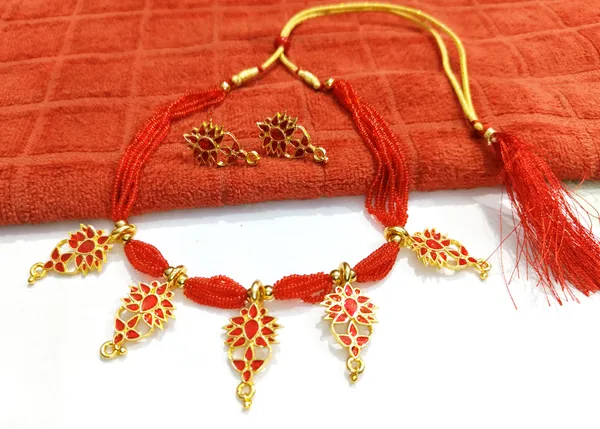 Assamese_Traditional_Gold_Plated_Red_Colour_Tassel_Jethipota_Golpata_Necklace_Set_For_Women