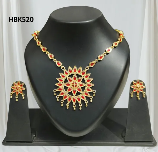 Assamese_Traditional_Copper_Based_Sunflower-Shaped_Red_Jewellery_Set