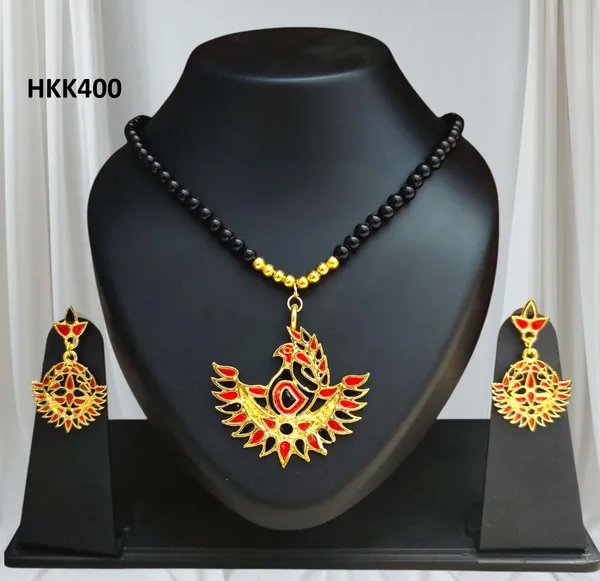 Assamese_Traditional_Red_Black_Meenakari_Mayur_Design_Monitassel_Jewellery_Set