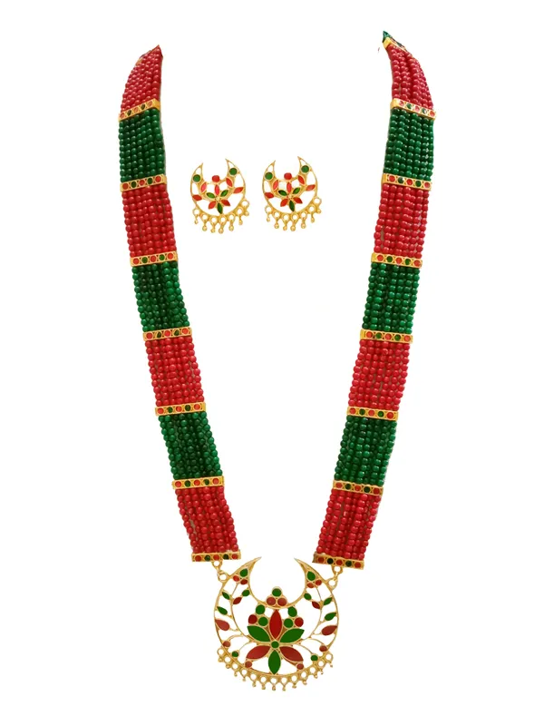 Assamese_Traditional_Gold_Plated_Red_Green_Colour_Joonbiri_Tassel_Bridal_Set_For_Women