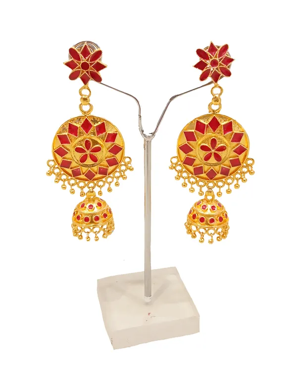 Assamese_Traditional_Red_Colour_Jhumka_Earring_For_Girls_&_Women