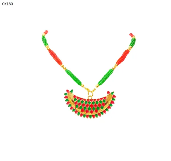 Assamese_Traditional_Red_And_Green_Colour_Junbiri_Tassel_Necklace_For_Girls_&_Women