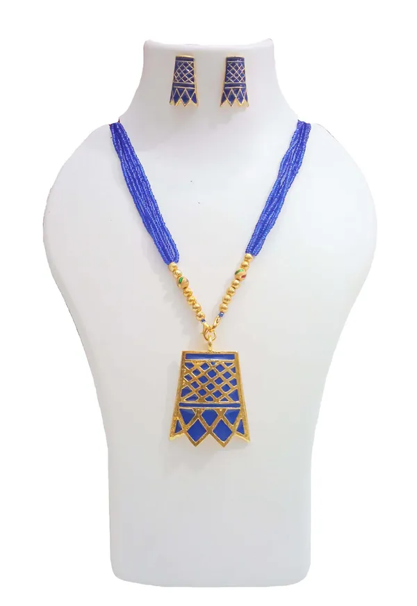 Copper_Based_Assamese_Traditional_Gold_Plated_Blue_Colour_Haathi_Daant_Pendant_Necklace_For_Women_And_Girls