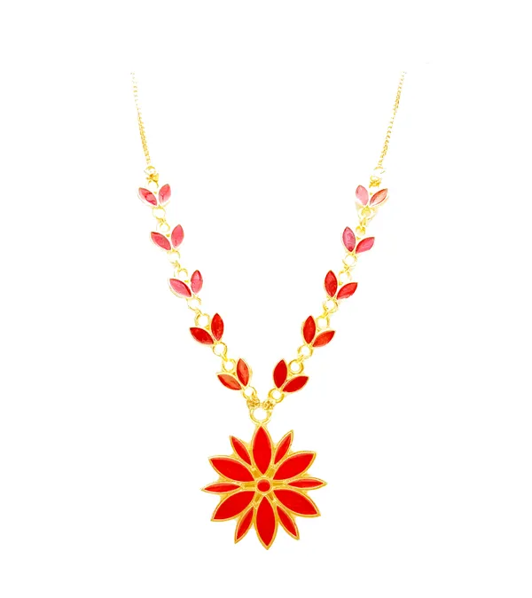 Assamese_Traditional_Gold_Plated_Red_Colour_Star_Design_Chain_Jewellery_Set_For_Women_&_Girl
